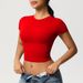 Red Slim-fit Open-button Top Design Simplicity Casual Short T-shirt Female Spice Girl Explosion_ecoleips.com