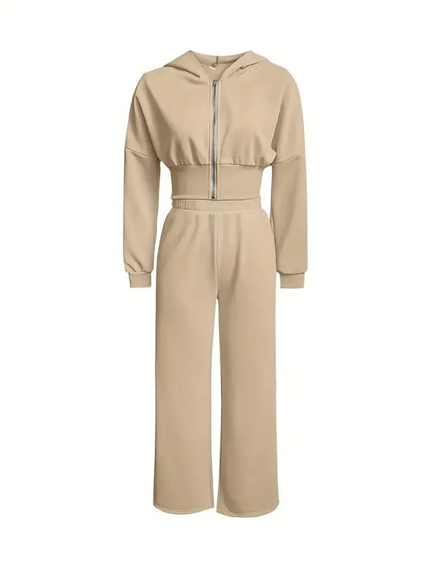 Women's Long Sleeved Two Piece Set Casual Look Hooded Trouser Length Stylish Design_ecoleips.com