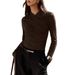 Women's Slimming Pleated Top V Neck Long Sleeve Solid Color European American Style Versatile Commuter Autumn Top_ecoleips.com