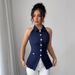French Style Sleeveless Knit Vest – Slim Fit, Lightweight Summer Cardigan For Women (Dark Blue)_ecoleips.com