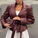 Women's Lace-Up Long Sleeve Blazer Jacket - Autumn Slim Fit Suit Coat With Solid Colors, Black/White/Burgundy_ecoleips.com