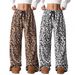Fashionable Leopard Print Flannel Wide-Leg Pants For Women - Soft Polyester High-Waisted Lounge Trousers With Elastic Waistband_ecoleips.com