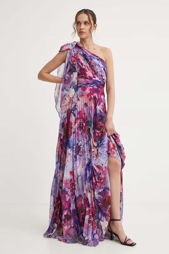 Bohemian Vacation Style One Shoulder Print Lolita Big Swing Dress Women's Casual Flowy Printed Long Dress For Beach Holiday_ecoleips.com