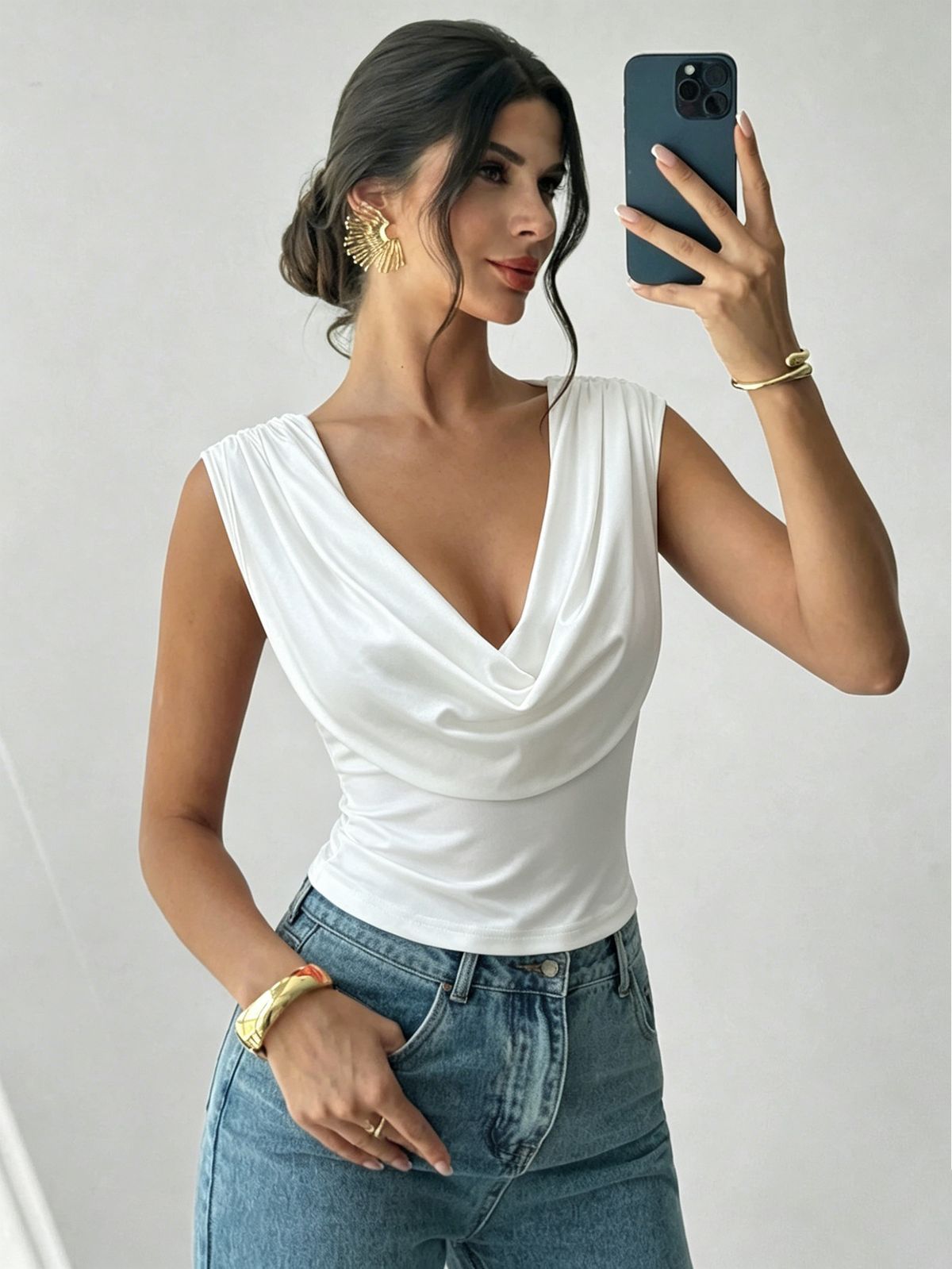 Summer New Swinging Neck Sleeveless T-shirt Waist Thin Versatile Short Top Women_ecoleips.com
