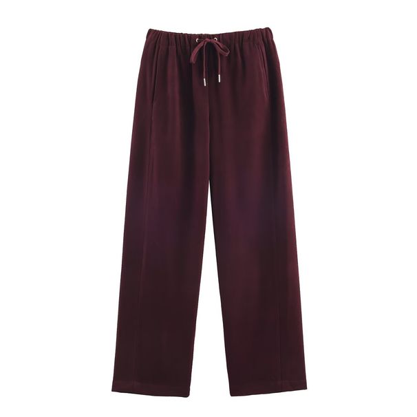Women's Hooded Sweatshirt & Elastic Waist Wide-Leg Pants Set - Casual Lounge-To-Street Coordinated Outfit (Xs-L, Beige/Burgundy/Brown)_ecoleips.com