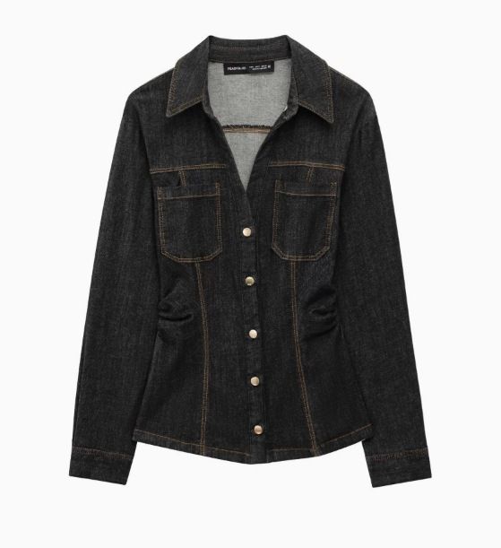 Women's Clothing Fashion Lapel Visible Line Decoration Double Pockets Loose Versatile Denim_ecoleips.com