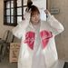 Autumn Women's Cardigan With Long Sleeves, Hooded Sweatshirt, And Heart-Shaped Letter Print Loose-Fitting Mid-Length T_ecoleips.com