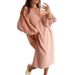 Casual Life Solid Color Pocket V Neck Long Sleeve Dress Solid Color Long Skirt Wholesale_ecoleips.com