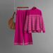 2025 Autumn Winter New Striped Slit Long Sleeve Knit Top Wide Leg Pants Two-Piece Set For Women_ecoleips.com