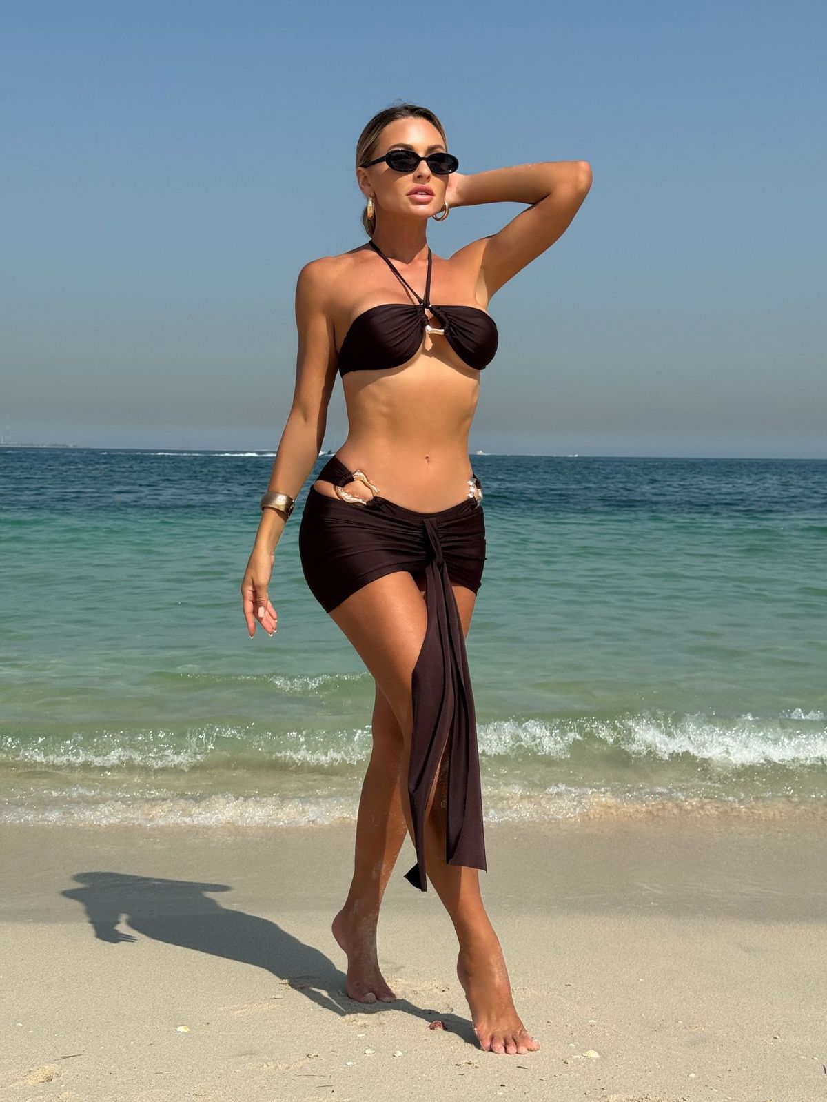 2025 Women's Sexy Three Piece Bikini Swimsuit European American Style Fashionable Cross Border Polyester Solid Color Swimwear_ecoleips.com