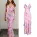 Women's Clothing sexy colored suspender skirt autumn V neck sleeveless printed ruffle dress_ecoleips.com