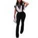 Women's Clothing Women's Stylish Zip-Up Jumpsuit With Color Blocking - Batwing Sleeves & Flared Pants - Lightweight Polyester Casual & Office Wear_ecoleips.com
