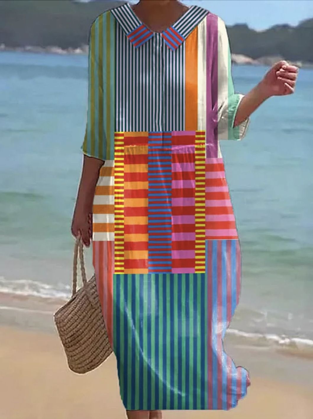 Summer Women's Loose-Fitting, Flared-Collar, Fashionable And High-End Short-Sleeved Printed Dress_ecoleips.com