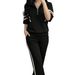 Women's 2-Piece Short Sleeve Outfit Set Summer Spring Casual Tops And Pants Comfortable Stretch Knit Daily Wear Black_ecoleips.com