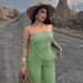 New Arrival Women Fashion Sexy One-shoulder Bandeau Asymmetric Top Slim Long Pants Two Piece Dress Outfit Set_ecoleips.com