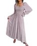 European American Autumn And Winter Square-neck Long-sleeve Holiday Rayon Dress, Pleated Long Skirt, Independent_ecoleips.com