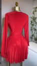 K Women's Dress With Pleats, V-neck, Long Sleeves, Slim-fitting, Waist-cinching, Slimming, Pleated Short_ecoleips.com