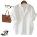 Women's Retro Hong Kong Style Short Sleeve Shirt Loose Batwing Sleeve Collar Top Summer Fashion White All Match_ecoleips.com