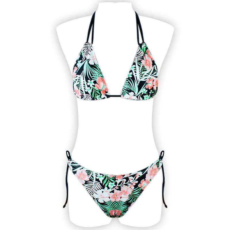 Women’s Clothing New Multi Color Printing Halter Neck Strap Backless Sexy Split Bikini Swimsuit_ecoleips.com