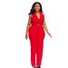 Women's Clothing Halter Neck Backless V Neck Button Down Waist Wide Leg Jumpsuit_ecoleips.com