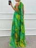 Women's Clothing Sleeveless Printed Lace Up Dress Fashionable Large Swing Halter Neck Round Neck_ecoleips.com