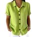 New Women's Casual Button Down Shirt Short Sleeve Cotton Linen Comfortable American Style Summer Top_ecoleips.com
