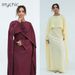 Modest Abaya Dress Elegant Beaded Waist-Defined Maxi Dress For Women – V-Neck Flowy Long Sleeve Dress For Office & Casual Wear_ecoleips.com
