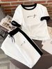 Women's Summer Fashion Two Piece Set Letter Print Crew Neck Short Sleeve Top And Sweatpants Color Block Casual Outfit_ecoleips.com