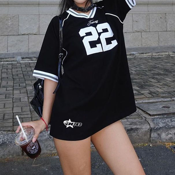 Women's Retro Digital Print Top Short Sleeve Loose Casual Sporty Versatile Street Style Summer New Wholesale Foreign Trade_ecoleips.com