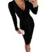 "Women's V-Neck Belted Wrap Dress - Stretchy Bodycon Midi Dress For Work & Date Night"_ecoleips.com