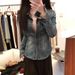American Blue Polo Collar Denim Shirt For Women's Winter High-End Feeling, Waist Cinching, Slim Fit And Slimming Jacket_ecoleips.com
