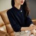 Breathable Chiffon Blouse For Women – Trendy Casual & Office Shirt With Flowy Silhouette, Navy Blue Spring/Summer Top_ecoleips.com