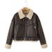 Women's Faux Fur Bomber Jacket - Streetwear Fashion Short Coat With Lapel Collar, Gothic Style, Loose Fit, Zipper Closure, Dark Brown_ecoleips.com