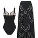 Women's One Piece Swimsuit European American Style Deep V Neck Push Up Backless Cover Skirt High End Beach Set Two Piece_ecoleips.com