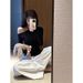 Spicy Girl Slim-Fit Black Slimming Cross-Shoulder Long-Sleeve Modal Base Shirt 2026 Autumn Women's Top_ecoleips.com