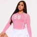 AC809 Cross-border American-style Casual Sexy Color-block Letter Print Long-sleeve T-shirt, Slim-fit, Cropped Top For_ecoleips.com