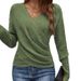Women's V Neck Long Sleeve Knit Sweater Solid Color Crossover Design_ecoleips.com