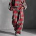 Vintage Grunge Checkered Tracksuit Set – Oversized Streetwear Joggers & Hoodie With Contrast Stitching (Blue-Grey/Red-Grey, S-5xl)_ecoleips.com