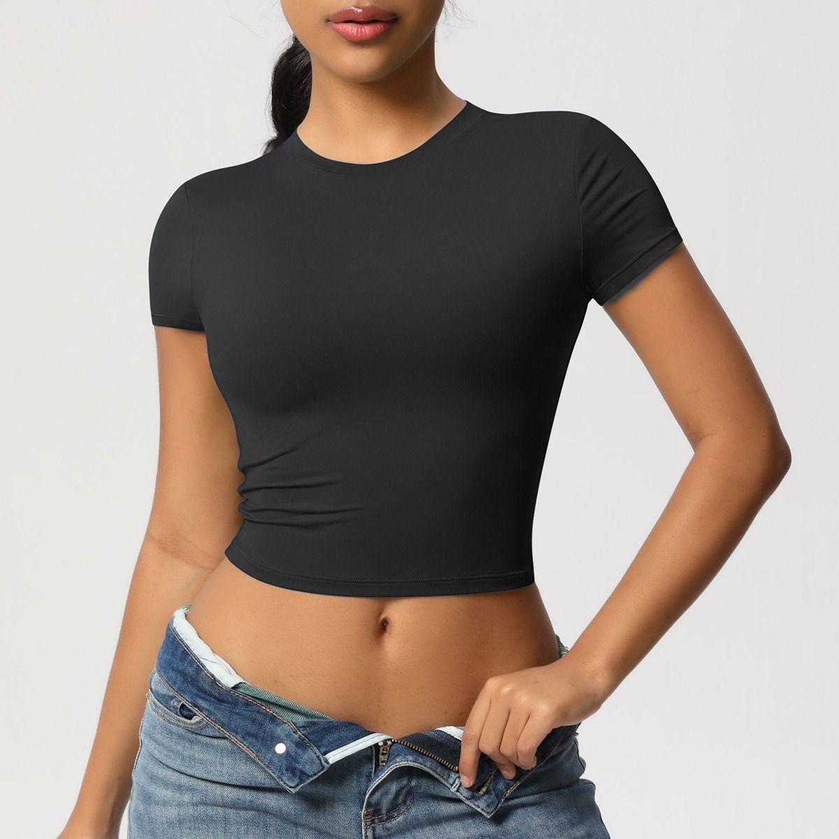 Red Slim-fit Open-button Top Design Simplicity Casual Short T-shirt Female Spice Girl Explosion_ecoleips.com