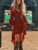 Large Size Floral Lace And Fringe Vacation-Style Retro Solid Color Dress_ecoleips.com