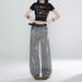 Women's Clothing High Waist Ripped Jeans Wide Leg Design Embroidered Bear Detail Spring Autumn Fashion Casual Denim_ecoleips.com
