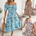Real Shot Of Spring/summer European And American Off-shoulder Short-sleeve Floral Ruffle Maxi Vacation Dress._ecoleips.com