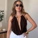 American Style Summer Bodysuit Women's Sexy Backless Halter Neck Sleeveless Romper With Metal Decoration White Brown_ecoleips.com