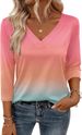 Zeagoo 3/4 Length Sleeve Womens Tops V Neck Shirt Dressy Casual Blouse Basic Tshirts 2026 Fashion Clothing S-2XL_ecoleips.com