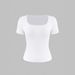 Summer Women's U Neck T-Shirt Simple Casual Versatile Fashionable Pullover Slim Fit Short Sleeve New Style_ecoleips.com