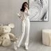 Women's European Style Sportswear Set Casual Cardigan Sweatshirt And Wide Leg Pants Two Piece Trendy Autumn Outfit 2026_ecoleips.com