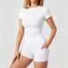 Women's Yoga Suit Set European American Style Spring Summer Short Sleeve Tight Pants High End Sports Fitness Outfit_ecoleips.com