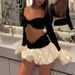 Women's Sexy Color Block Tulle Skirt And Cropped Top Set With Bell Sleeves Cross-Border Style Hot Two-Piece Outfit_ecoleips.com
