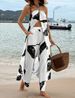 Women's Clothing Printed Sexy Long Halter Neck Top Suit Casual Straight Pants_ecoleips.com