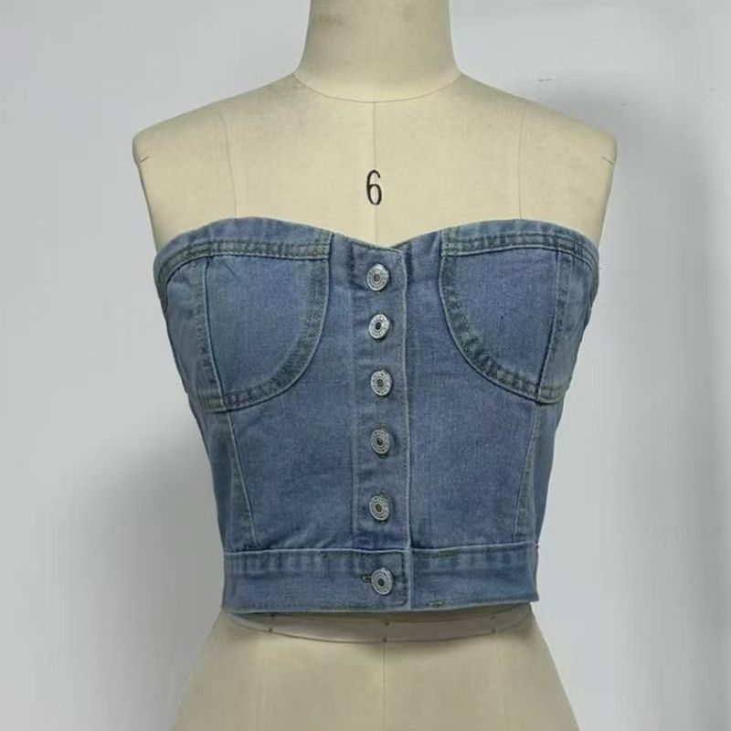 K Sexy And Fashionable Slim Fit Waist Cinched Short Denim Vest For Women_ecoleips.com